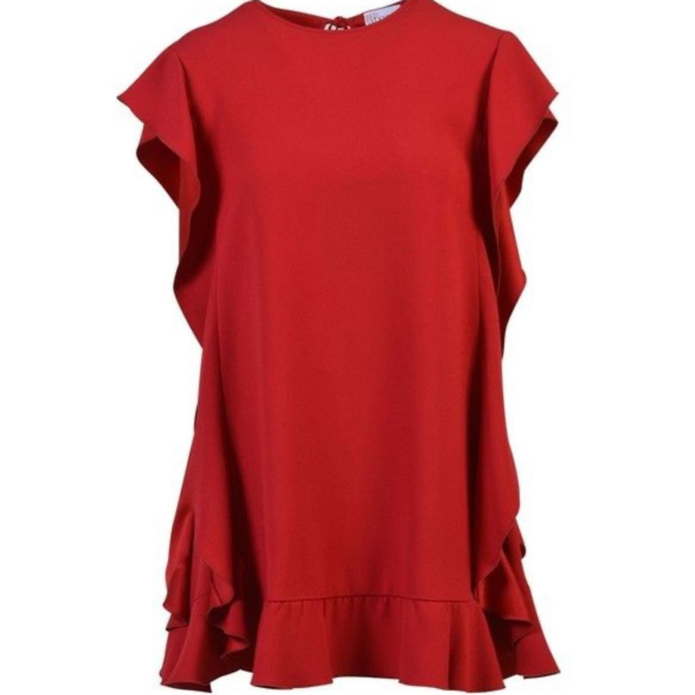 NWT RED VALENTINO Ruffled Crepe Mini Dress in Red, Size 4/38